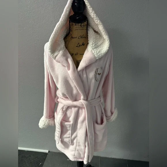 Victoria’s Secret Pink , Small Robe w/hoddie and  with Gold Accents, plush! - Picture 2 of 6